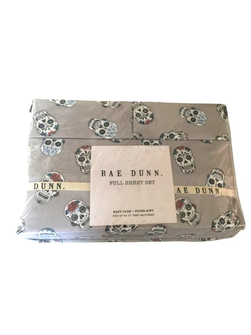 Rae Dunn Sugar Skull Full Size Sheet Set 100% Polyester Gray